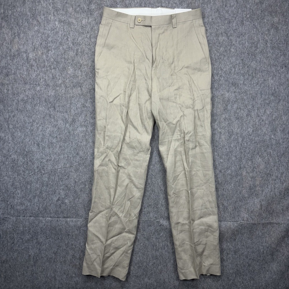 Calvin Klein Flat Front Pants Linen Men's 30‎ x 31 Tan Khaki NWT